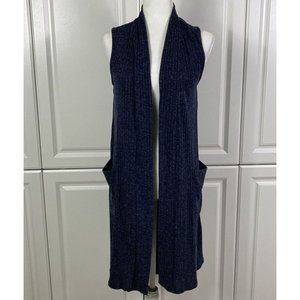 Emi & Joe Womens Small Blue Gray Ribbed Knit Sleeveless Open Front Long Cardigan
